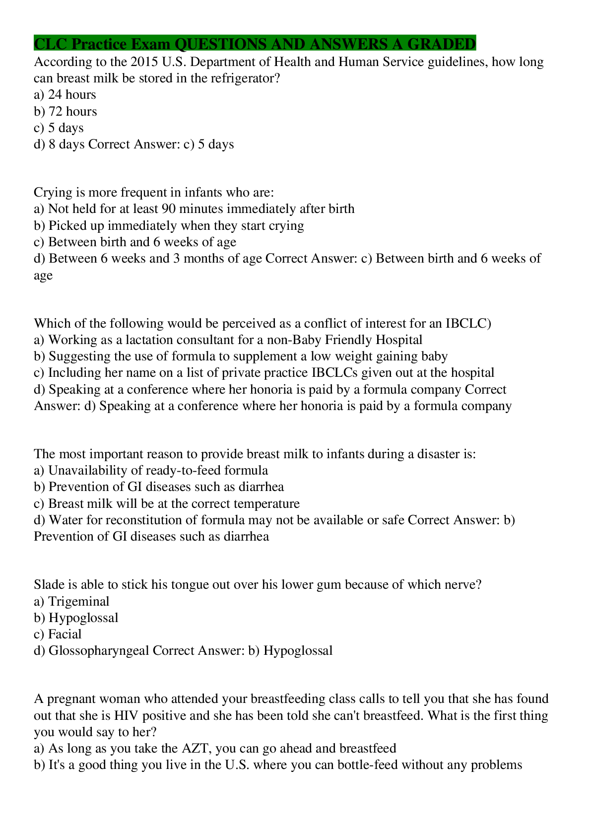 American red cross final exam bls questions and answers with complete solutions